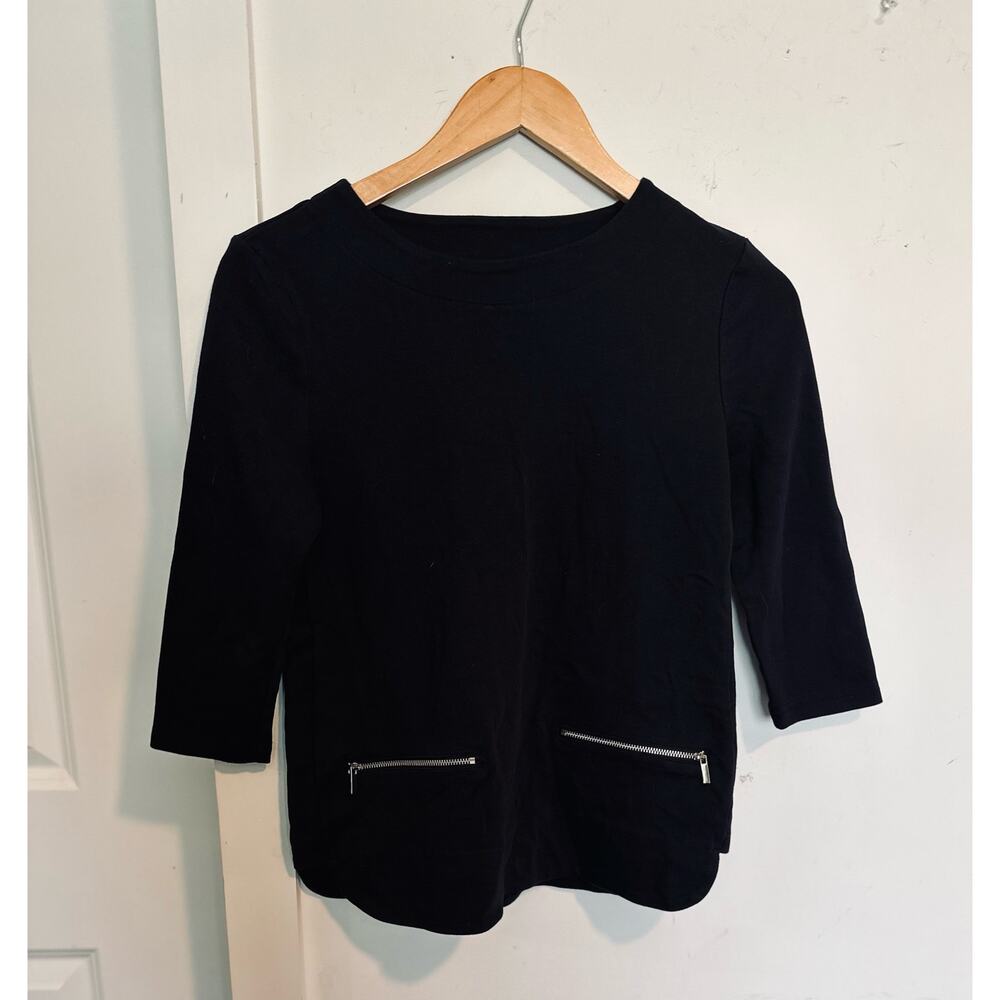 Croft & Barrow Womens size extra small petite 3/4 sleeve black blouse